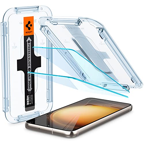 Spigen Glas.tR EZ Fit Protector Pantalla para Samsung Galaxy S23, 2 Unidades, Instalación Fácil, Alta Definición, Dureza 9H, Compatible con Funda
