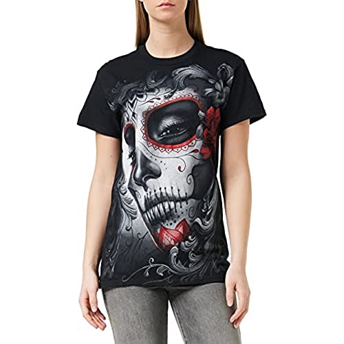 Spiral Skull Roses Hombre Camiseta Negro L 100% algodón Regular