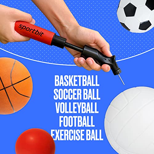 SPORTBIT Bomba de Pelota con 5 Agujas - Sistema de inflado Push & Pull - Ideal para Todas Las Pelotas Deportivas - Bomba de Voleibol, inflador de Baloncesto, Bomba de Aire para balones de fútbol