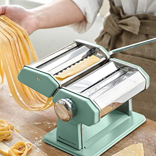 SPRINGLANE Máquina de fideos manual Nonna, Acero inoxidable, Máquina para hacer pasta, incluye secador de pasta y 3 accesorios para cortar espaguetis, lasaña, tallarines - verde