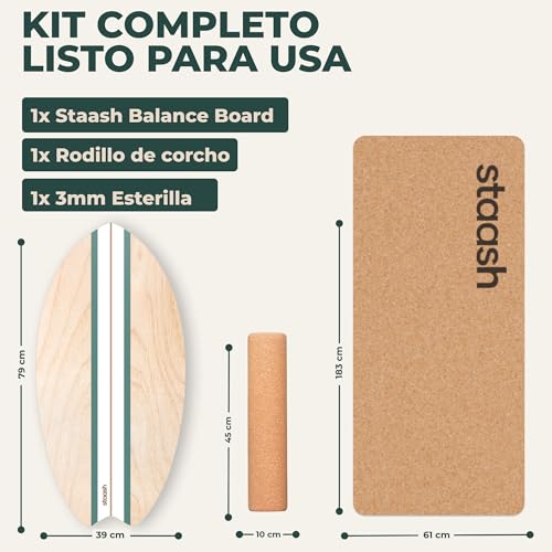 STAASH® Sup Balance Board Kit + Free Videos – Tabla de Equilibrio para Fitness, Yoga & Surf (Verde)