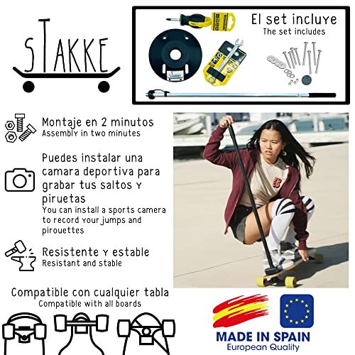 STAKKE Kit: Joystick STAKKE para dirigir Cualquier Tabla, Skate o Longboard, eléctrica o Normal, y Base de conexión; Incluye Material Necesario. Aleación de Aluminio. para Cualquier Deslizador.