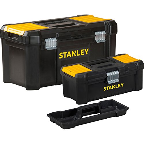 Stanley STST1 – 75772 - Bonus Pack 2 Cajas de herramientas de plástico 12.5"/32cm + 19"/48cm , Cierres de metal, Negro/Amarillo