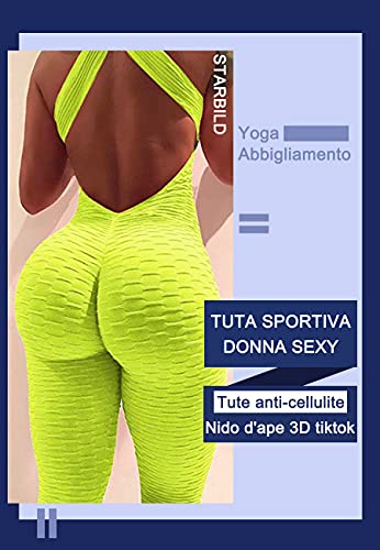 STARBILD Mono Anticelulítico para Mujer, Jumpsuits Deportivo Sexy Push Up, Traje de Yoga para Gimnasio, N1370-Amarillo M