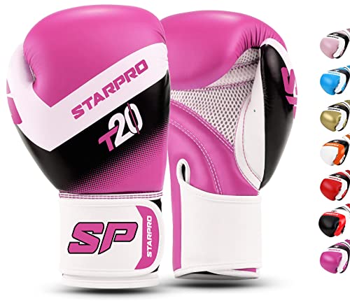 Starpro T20 Guantes de Boxeo de Cuero de PU para Entrenamiento y Sparring en Muay Thai Kickboxing Fitness - Hombres y Mujeres - Múltiples Colores - 8oz 10 oz 12 oz 14 oz 16 oz