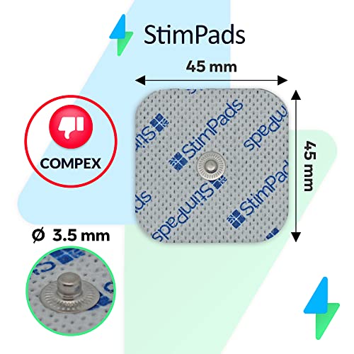 StimPads - 16 electrodos 45X45mm con conector snap 3,5mm - Excelente adherencia y conductividad - Electrodos TENS/EMS reutilizables de alta calidad, certificados como dispositivos médicos.