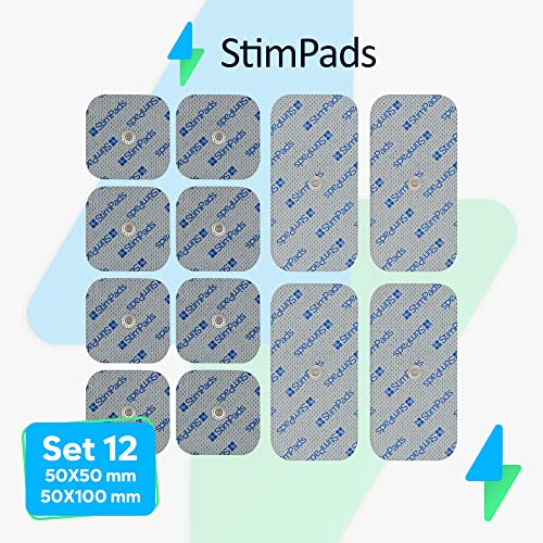 StimPads Electrodos EMS compatibles con dispositivos Compex • Mix 12 paquetes de 50 x 50 y 50 x 100 mm con un solo 3,75 mm Easy Snap • Dispositivo médico certificado de Motron NV