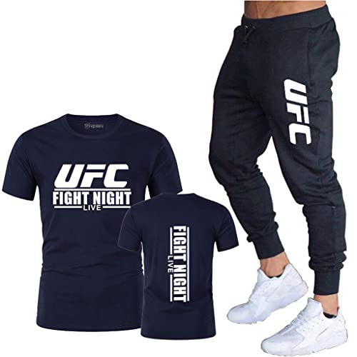 Sudadera Conjunto Camiseta Manga Corta Azul y pantalón de chándal, Cómoda Ropa Informal de Entrenamiento de UFC y MMA para Hombres y Mujeres. (Color : A2, Size : XX-Large)