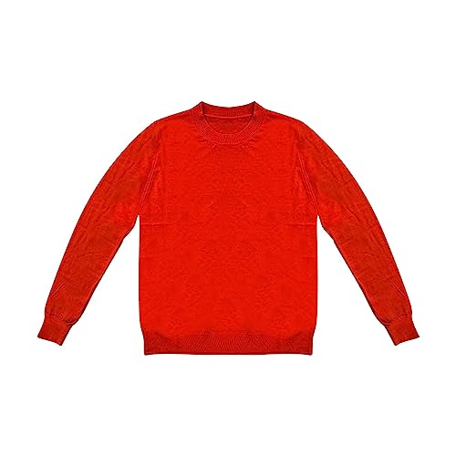 Suéter Holgado de Manga Larga con Cuello Redondo para Mujer, Camisa de Parte Inferior de Punto de Color sólido (Red, M)