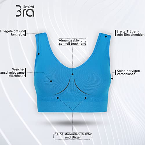 Sujetador Básico para Mujeres | Sin Costuras Sin Aros | El Confort Bra (wellbra_sngl)(M, Azul)