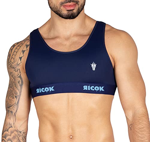 Sujetador deportivo acolchado para hombre Fitness Running Workout T-Shirt Yoga Tank Top Ricok Couture, Azul oscuro, Small