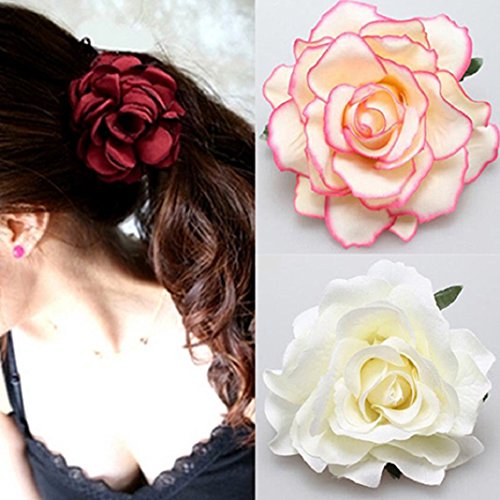Sukisuki Sweety - Horquilla para el pelo con diseño de flores y rosas (tamaño grande), color rojo
