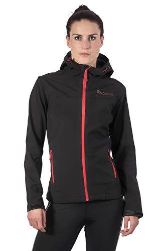 SUNDRIED de Mujeres Softshell técnico ocasional de la chaqueta abrigo de invierno a prueba de viento - con capucha caliente con estilo - Mejor para el invierno (XL, Negro)