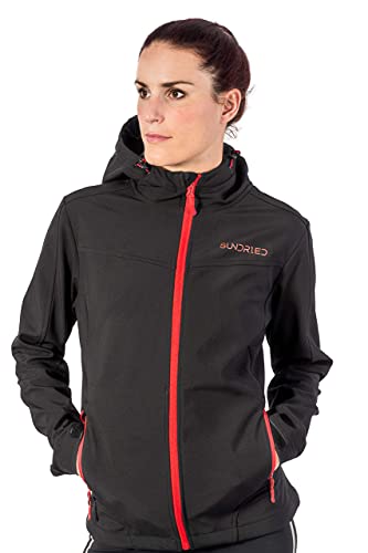 SUNDRIED de Mujeres Softshell técnico ocasional de la chaqueta abrigo de invierno a prueba de viento - con capucha caliente con estilo - Mejor para el invierno (XL, Negro)