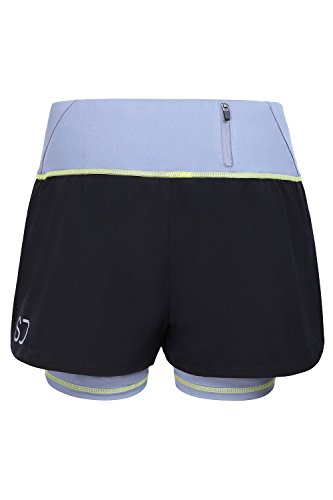 SUNDRIED Pantalones Cortos de Las Mujeres de Gimnasio Operando Fitness y Entrenamiento 2-en-1 Negro Short Shorts (Large)