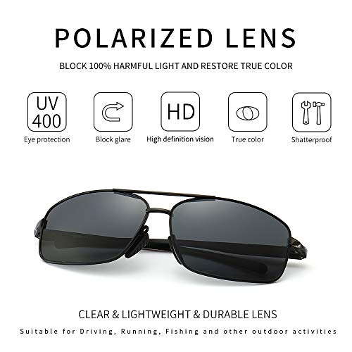 SUNGAIT Gafas de sol Hombre Polarizadas Clásico Retro Gafas de sol para Hombre metal Marco Negro/gris 2458
