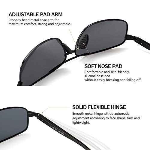 SUNGAIT Gafas de sol Hombre Polarizadas Clásico Retro Gafas de sol para Hombre metal Marco Negro/gris 2458