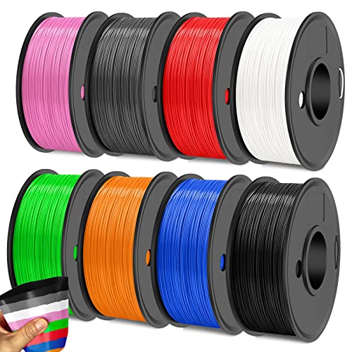 SUNLU TPU Filamentos Multicolor, Flexible 1.75mm Impresora 3D, 0.25kg/Carrete,Total de 8 Paquetes de 2kg,Alta Tenacidad y Flexibilidad, Negro+blanco+gris+rosa+azul+rojo+verde+naranja
