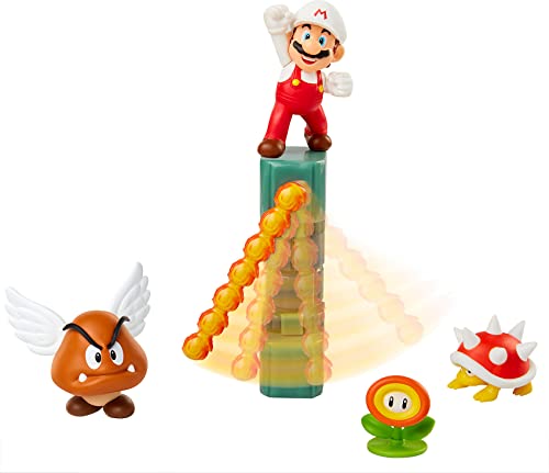 Super Mario-Diorama Castillo de Lava con 3 Figuras 6 cm y 2 Accesorios Accionables Bolas de Fuego son Giratorias, color black (Jakks Pacific 400152)
