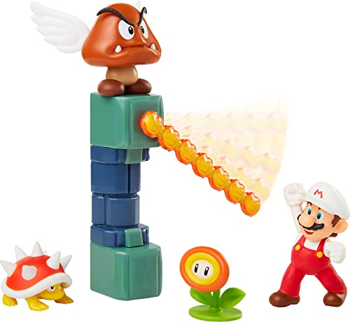 Super Mario-Diorama Castillo de Lava con 3 Figuras 6 cm y 2 Accesorios Accionables Bolas de Fuego son Giratorias, color black (Jakks Pacific 400152)
