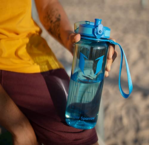 Super Sparrow Botella de Agua Deportiva - 1500ml - Sin BPA (Transparente- Azul Metílico)