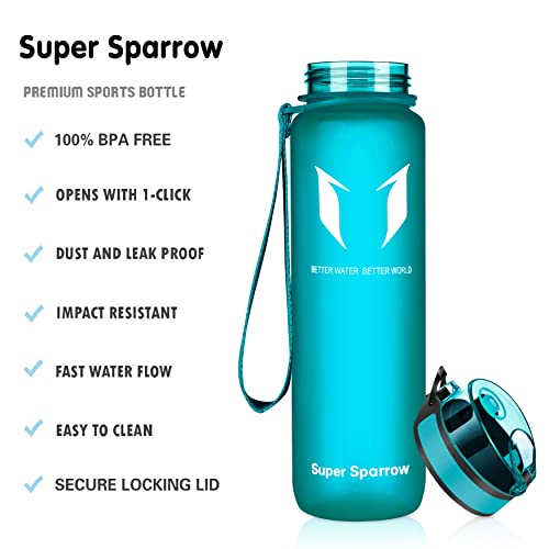 Super Sparrow Botella de Agua Deportiva - 350ml - Sin BPA (Mate- Cristal Marino)