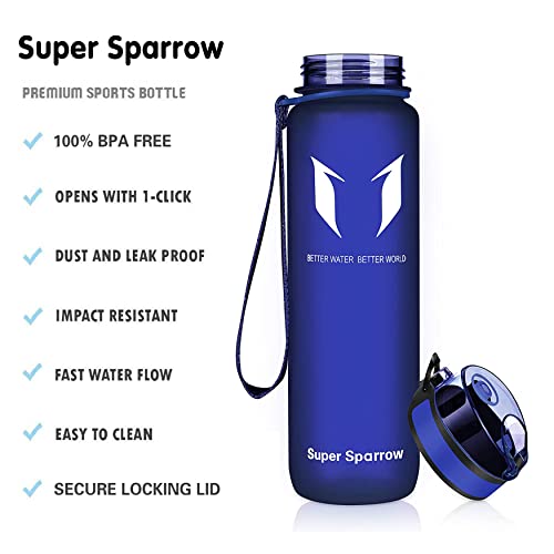 Super Sparrow Botella de Agua Deportiva - 500ml - Sin BPA (Mate- Azul Metílico)