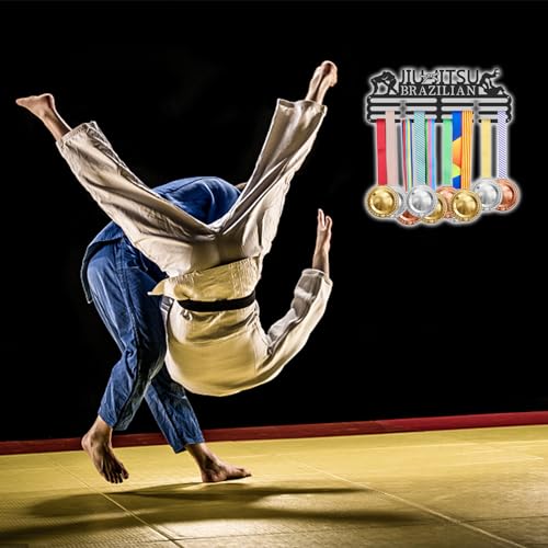 SUPERDANT Jiu Jitsu Brazilian Medal Hanger Jiu Jitsu Brazilian Medal Holder con 8 líneas Soportes de Exhibición de Premios de Acero Resistente Estantes de Exhibición de Medallas Montados En la Pared