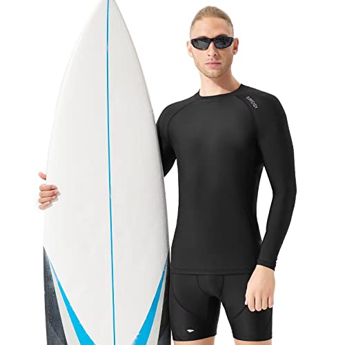 SURFEASY Camisa Compresión para Hombre,Camisa de protección Manga Larga para Surf, natación, Actividades al Aire Libre, Rashguard Secado Rápido, Negro, XL