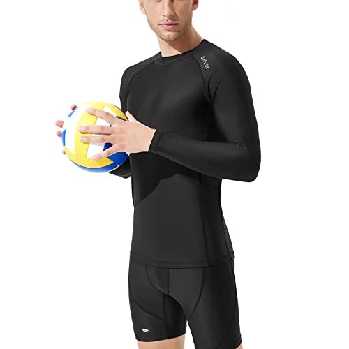 SURFEASY Camisa Compresión para Hombre,Camisa de protección Manga Larga para Surf, natación, Actividades al Aire Libre, Rashguard Secado Rápido, Negro, XL