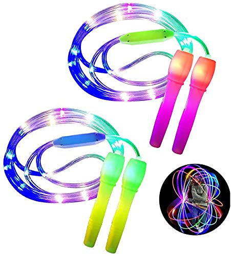 Sweelive Pack de 2 luces LED de cuerda para saltar con iluminación, longitud ajustable y tres modos de iluminación cuerda para saltar la velocidad para niños, espectáculo de luces, fitness
