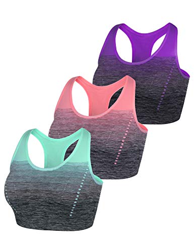 Sykooria Sujetador Deportivo Mujer Sujetador Inalámbrico Sin Costuras con Almohadillas Extraíbles Sujetador de Entrenamiento para Yoga Fitness Ejercicio Corriendo(Verde+Rosa+Morado,L)
