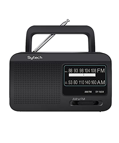 Sytech Radio portatil, Negro,Am/FM, Pila y Red