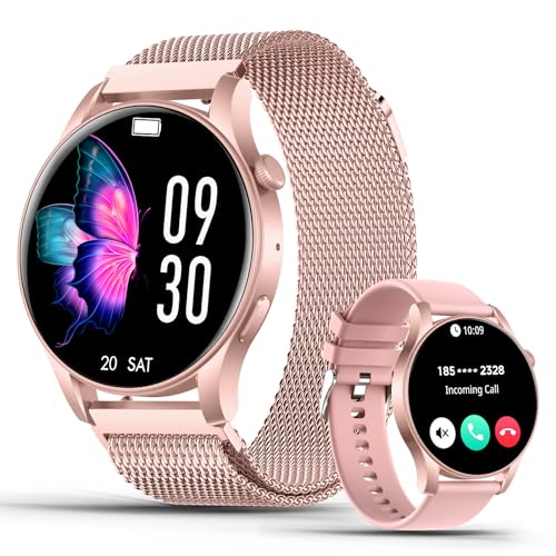 SZHELEJIAM Reloj Inteligente Mujer con Llamadas Bluetooth, 1.43” AMOLED Smartwatch IP67 con Pulsómetro Función Femenina Caloría SpO2 y Sueño, Pulsera Actividad para Android iOS Regalo Mujer Rosa
