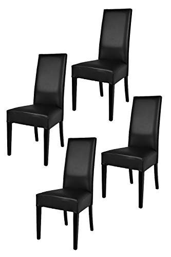 t m c s Tommychairs - Set 4 sillas Luisa para Cocina, Comedor, Bar y Restaurante, solida Estructura en Madera de Haya y Asiento tapizado en Polipiel Negro