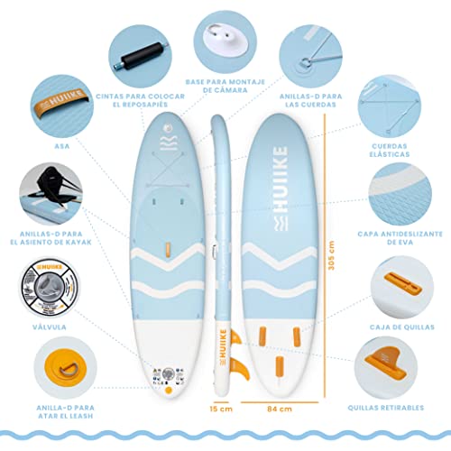 Tabla Paddle Surf Hinchable con Accesorios Premium - HUIIKE |con Remo Doble Uso y Asiento Kayak | Stand Up Paddle de Gran Estabilidad y Resistencia.