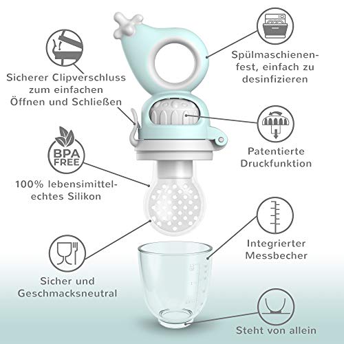 TABRIX® - Alimentador antiahogo bebe, chupete fruta bebe (2x) – sin BPA – con pacifiers de 3 tamaños diferentes