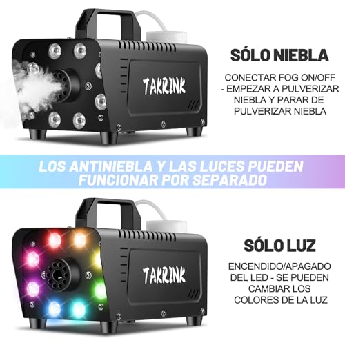 TAKRINK 900W Máquina de Humo Automática con 8 LED 16 Colores RGB Máquina de Niebla con Remoto Inalámbrico Fog Machine Portátil para Fiesta Escenario Discoteca DJ Club Boda