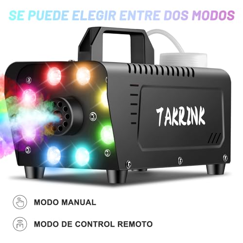 TAKRINK 900W Máquina de Humo Automática con 8 LED 16 Colores RGB Máquina de Niebla con Remoto Inalámbrico Fog Machine Portátil para Fiesta Escenario Discoteca DJ Club Boda
