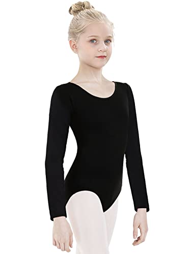 tanzdunsje Maillot de ballet Maillot de baile para niñas mujeres Leotardos de gimnasia de algodón de manga larga talla 100-170,negro 120