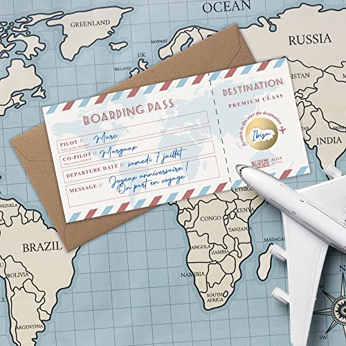 Tarjeta de rascar viaje sorpresa - Boleto de embarque personalizable - Boleto avión anuncio regalo - cumpleaños viaje sorpresa - en inglés - Modelo dolce vita