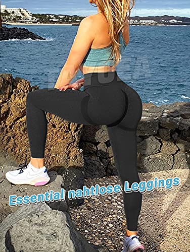 TAYOEA Leggings Deportivos Compresión para Mujer Yoga Largo Slim Fit Fitness Gym Pantalones Opaco Scrunch Butt Yoga Seamless Push Up Cintura Alta Entrenamiento Fitness Jogging Negro,S