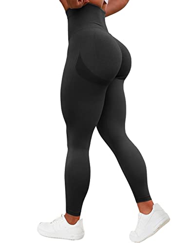TAYOEA Leggings Deportivos Compresión para Mujer Yoga Largo Slim Fit Fitness Gym Pantalones Opaco Scrunch Butt Yoga Seamless Push Up Cintura Alta Entrenamiento Fitness Jogging Negro,S