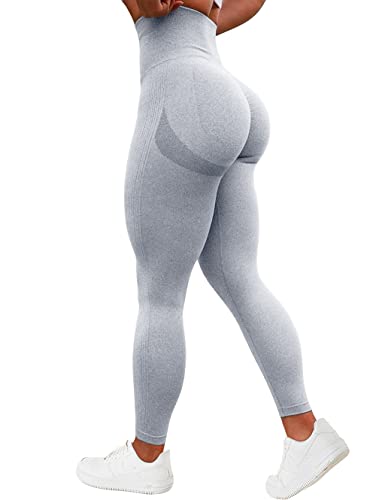 TAYOEA Leggings Deportivos Compresión para Mujer Yoga Largo Slim Fit Fitness Gym Pantalones Opaco Scrunch Yoga Seamless Push Up Cintura Alta Entrenamiento Fitness Jogging Gris Claro,S