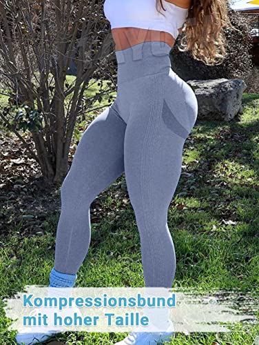 TAYOEA Leggings Deportivos Compresión para Mujer Yoga Largo Slim Fit Fitness Gym Pantalones Opaco Scrunch Yoga Seamless Push Up Cintura Alta Entrenamiento Fitness Jogging Azul,XL