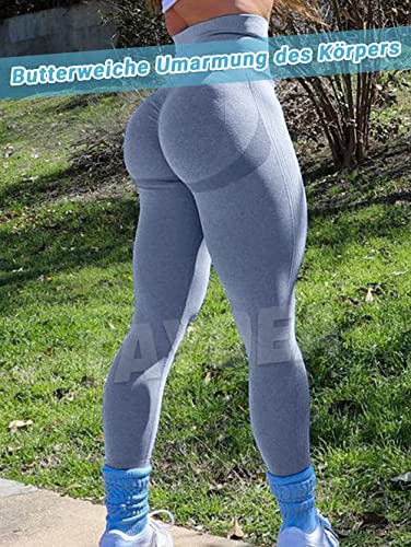 TAYOEA Leggings Deportivos Compresión para Mujer Yoga Largo Slim Fit Fitness Gym Pantalones Opaco Scrunch Yoga Seamless Push Up Cintura Alta Entrenamiento Fitness Jogging Gris Claro,S