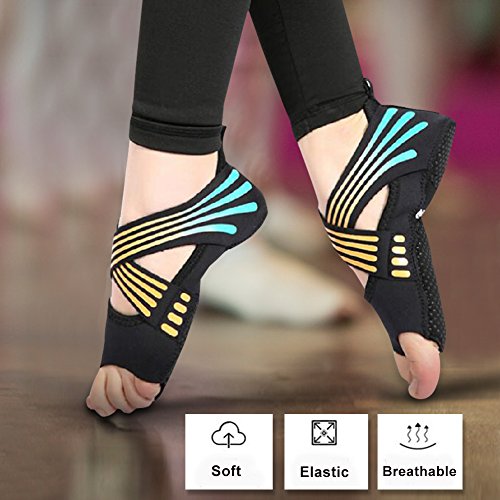 Tbest Calcetines de yoga antideslizantes para mujeres, calcetines de yoga pilates Calcetines de agarre de yoga con puños antideslizantes Zapatos de entrenamiento de baile con dedos para ball