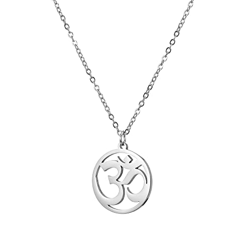 TEAMER OM collar de acero inoxidable Yoga meditación espiritual armonía colgante Aum Om Ohm símbolo sánscrito collar joyería para mujeres niñas (OM-plata)