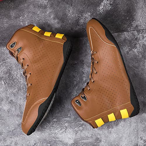 TECDOTO Zapatos de Boxeo para Hombre Tobillera Profesional Zapatos de Lucha Botas de Boxeo Zapatos de Entrenamiento de Combate Suela de Goma,Brown-39EU