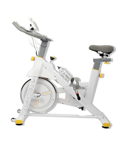 TechFit SBK800 Bicicleta de ejercicio - Bicicleta de spinning magnética estacionaria para interiores, transmisión por correa silenciosa, soporte para iPad